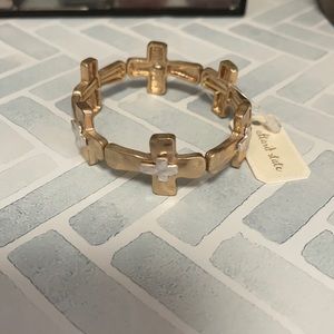 Altar'd state gold and silver tone stretch cross bracelet
